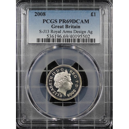 229 - PCGS PR69DCAM 2008 Silver proof £1 coin featuring the Ryal Coat of Arms. nFDC/FDC. [S.J13]... 