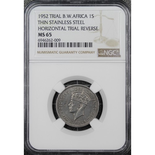 185 - 1952 British West Africa 1 Shilling Trial piece, NGC MS65, George VI, struck in stainless steel. Iss... 