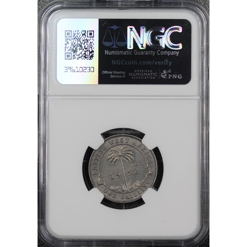 185 - 1952 British West Africa 1 Shilling Trial piece, NGC MS65, George VI, struck in stainless steel. Iss... 