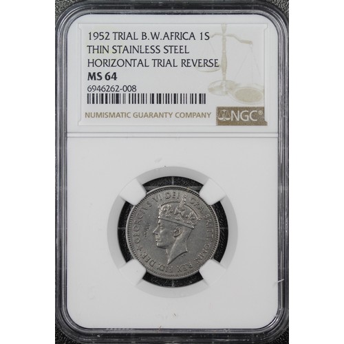 364 - 1952 British West Africa 1 Shilling Trial piece, NGC MS64, George VI, struck in stainless steel. Iss... 