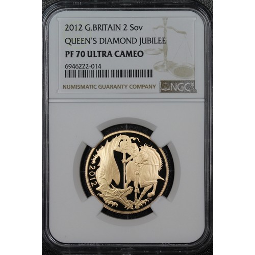 151 - NGC PF70 Ultra Cameo 2012 Gold proof double sovereign/two pounds, Elizabeth II. Special reverse with... 