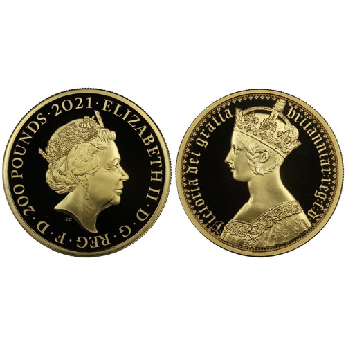 173 - 2021 Gold proof 2oz £200 featuring the Gothic Crown Portrait, Elizabeth II. Part of the Great Engrav... 