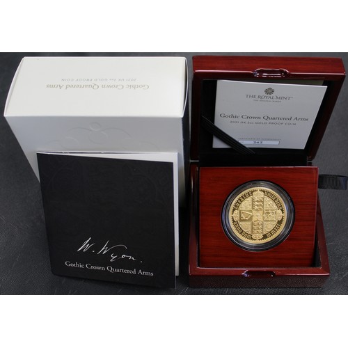 175 - 2021 Gold proof 2oz £200 featuring the Gothic Crown Quartered Arms, Elizabeth II. Part of the Great ... 