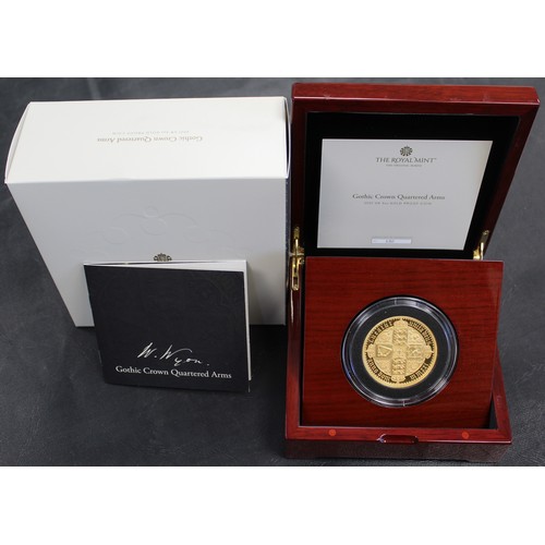 178 - 2021 Gold proof 5oz £500 featuring the Gothic Crown Quartered Arms, Elizabeth II. Part of the Great ... 