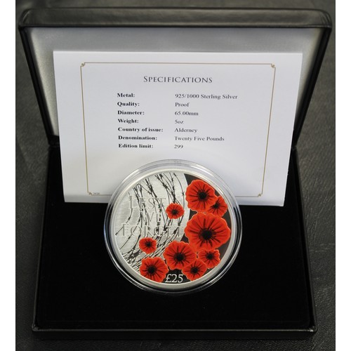 306 - Alderney, 2020 5oz silver proof £25, Elizabeth II. Struck to commemorate Remembrance day and finishe... 