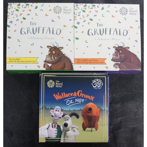 221 - Silver proof 50p coins (3) all with young collector interest comprising 2019 The Gruffalo, 2019 The ... 