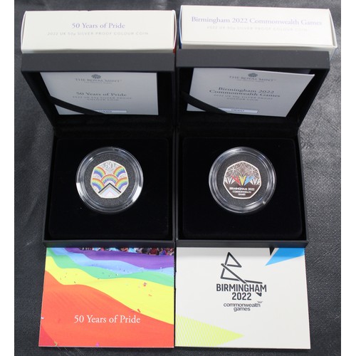 223 - Silver proof 50p coins (2) comprising 2022 50 Years of Pride & 2022 Birmingham Commonwealth Game... 