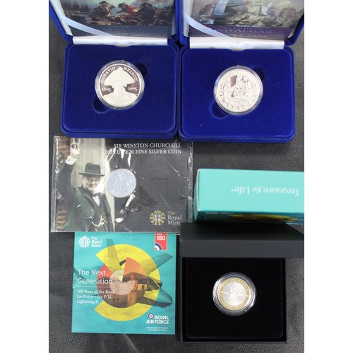 207 - Silver proof coin assortment (4) all with a military theme comprising 2005 Nelson Memorial £5, 2005 ... 