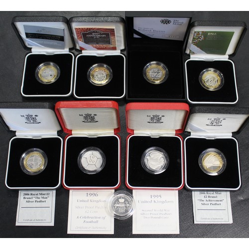 242 - Silver proof piedfort £2 coins (9) comprising 1989 Claim of Rights, 1995 WWII Dove of Peace, 1996 Fo... 