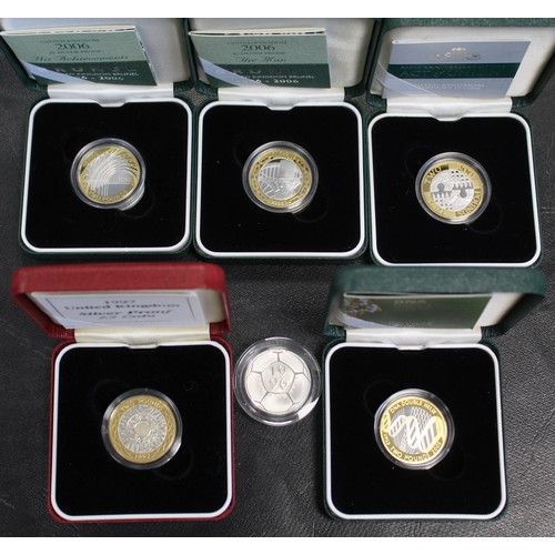 246 - Silver proof £2 coins (6) comprising 1996 Football, 1997 Technology, 2003 DNA, 2006 Brunel The Man, ... 