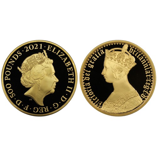 176 - 2021 Gold proof 5oz £500 featuring the Gothic Crown Portrait, Elizabeth II. Part of the Great Engrav... 