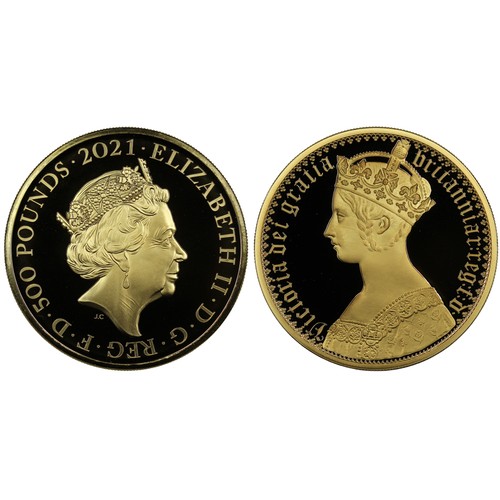 177 - 2021 Gold proof 5oz £500 featuring the Gothic Crown Portrait, Elizabeth II. Part of the Great Engrav... 