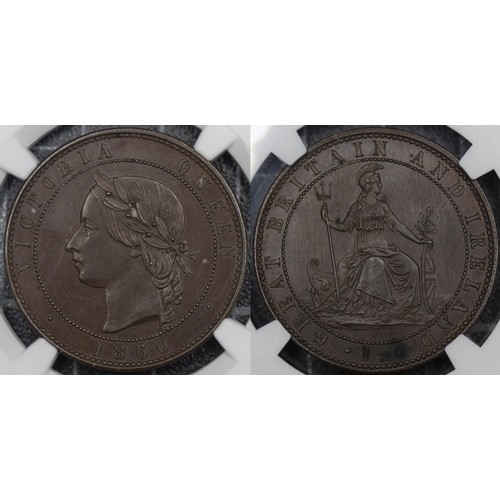 62 - 1860 Bronze pattern penny of Queen Victoria by Joseph Moore, NGC PF63BN. Obverse A with dies in orig... 