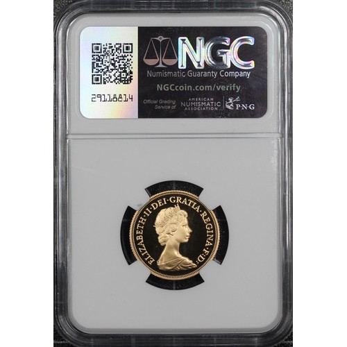 174 - NGC PF69 Ultra Cameo 1980 Proof sovereign, Elizabeth II. Obverse portrait by Arnold Machin. About as... 