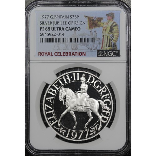 201 - NGC PF68 Ultra Cameo 1977 Silver proof crown, Elizabeth II. Struck to commemorate the silver Jubilee... 