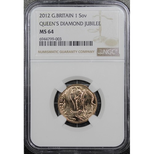 176 - 2012 Sovereign, NGC MS64, Elizabeth II. Special reverse with stylised St. George & the dragon by... 