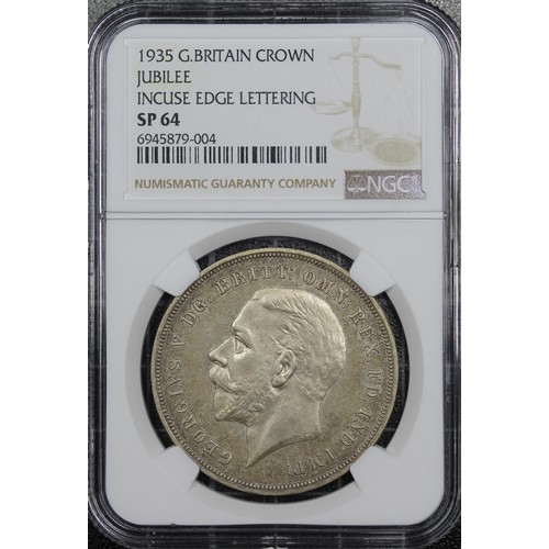 91 - 1935 Specimen crown, NGC SP64, George V. Obv. bare head left, Rev. St. George & Dragon in art-de... 