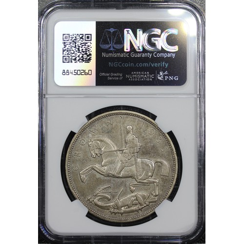 91 - 1935 Specimen crown, NGC SP64, George V. Obv. bare head left, Rev. St. George & Dragon in art-de... 