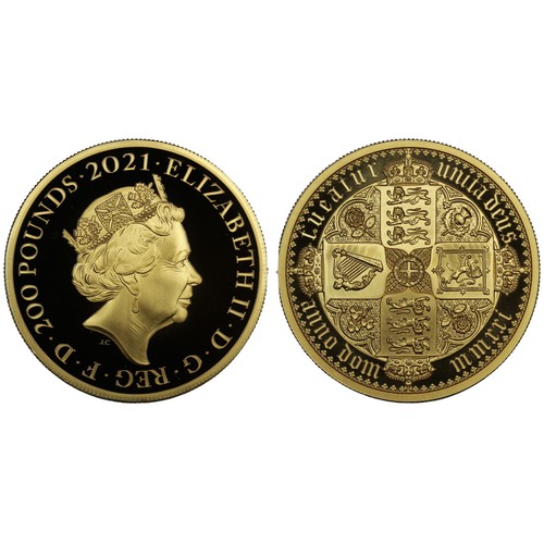 175 - 2021 Gold proof 2oz £200 featuring the Gothic Crown Quartered Arms, Elizabeth II. Part of the Great ... 