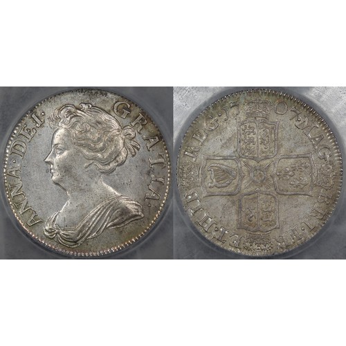 69 - 1707 Shilling, CGS 78, Queen Anne. Third bust, 8 strings in harp, plain angles. A subdued but deligh... 