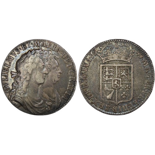 119 - 1689 Halfcrown, William & Mary. Edge PRIMO. First bust, first shield. No frosting, with pearls. ... 