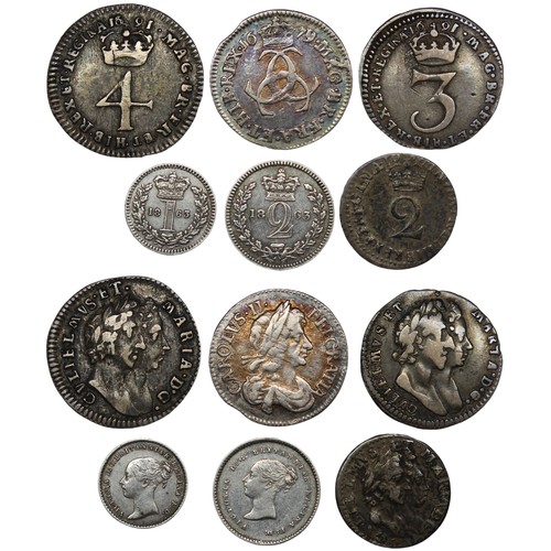 66 - A selection of maundy oddments (6) comprising 1691 fourpence, 1679 threepence, 1691 threepence, 1689... 