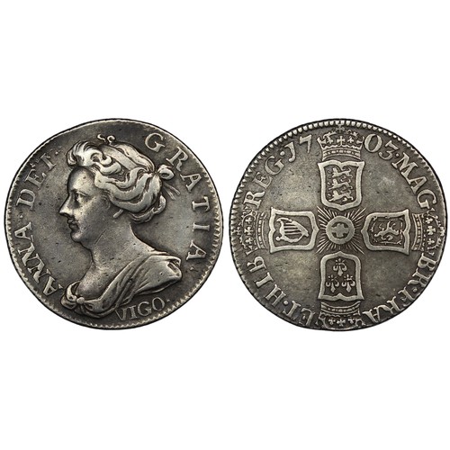 88 - 1703 VIGO Sixpence, Queen Anne. 4 strings in harp. Soft gunmetal grey tones, gFine. [ESC 1582, Bull ... 