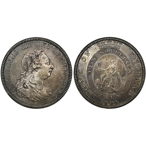 142 - 1804 Bank of England Dollar of 5 Shillings, George III. Type B/2 with 1st leaf of laurel to upright ... 