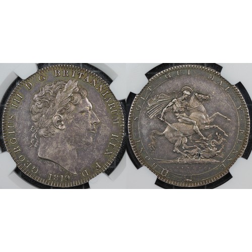 85 - 1819 Crown, NGC MS62, George III. Edge LIX. An extremely handsome example of the type with periphera... 