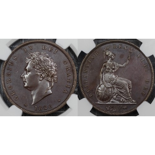 56 - 1826 Bronzed proof penny, NGC PF63BN, George IV. Obv. laureate and draped bust with date below, Rev.... 