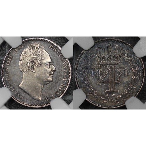 66 - 1831 Proof Maundy set, William IV. NGC graded PF63, PF62, PF62 & PF63 from fourpence to penny re... 