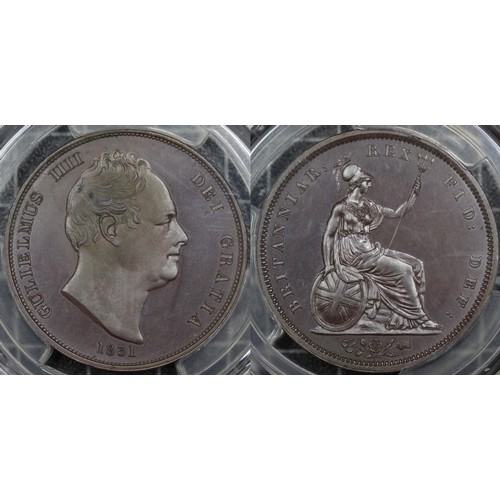 57 - 1831 Proof penny, medal alignment, PCGS PR64, William IV. Obv. bare head facing right, Rev. Britanni... 