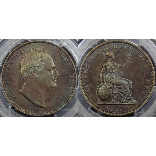 60 - 1837 Penny, PCGS MS64BN, William IV. Obv. bare head facing right, Rev. Britannia seated. Of the high... 