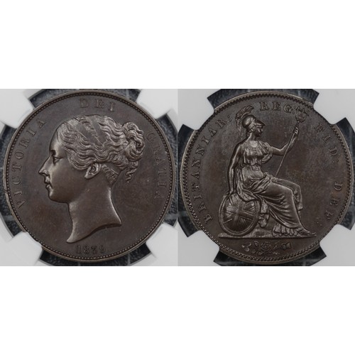 61 - 1839 Bronzed proof penny, NGC PF63 BN, Victoria. From the revered proof set to feature the Una and t... 