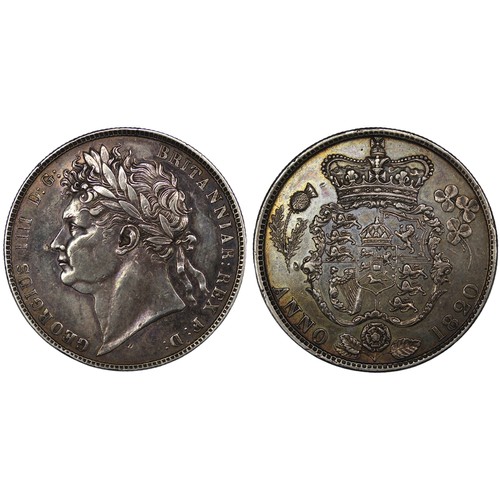 121 - 1820 Halfcrown, George IV. Obv. Laurate bust, Rev. crowned lightly garnished shield. Long-time clean... 