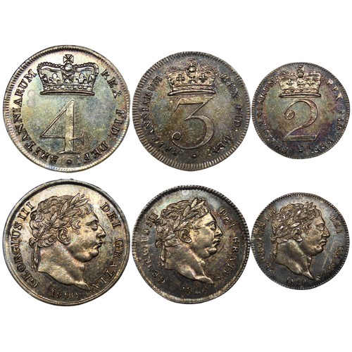 67 - 1820 Partial Maundy set, George III, comprising twopence to fourpence. Long time cleaned, now beauti... 