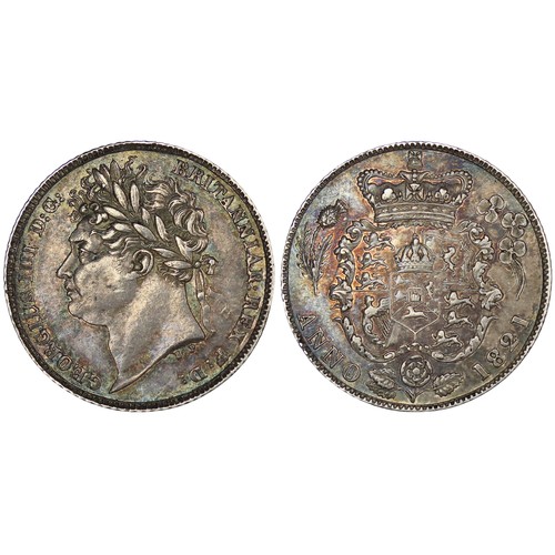 92 - 1821 Sixpence, George IV. Laureate bust, reverse with ornate crowned garnished shield. A few small m... 