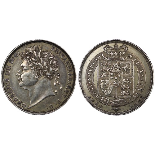 103 - 1825 Shilling, George IV. Obv. laureate bust, Rev. crowned square shield in garter. Cleaned, VF. [ES... 