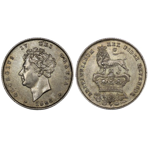 104 - 1826 Shilling, George IV. Obv. bare bust, Rev. Lion standing on crown. Softly toned, gVF. [ESC 1254,... 