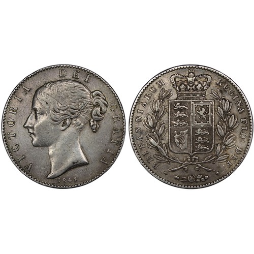 134 - 1844 Crown, Victoria. Star stops on edge. Long-term stored in PVC, the obverse cleaned whilst the re... 