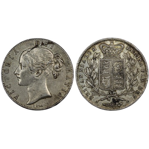 135 - 1844 Crown, Victoria. Edge VIII, cinquefoil stops. Obverse wiped with hairlines, VF. [ESC 281, Bull ... 