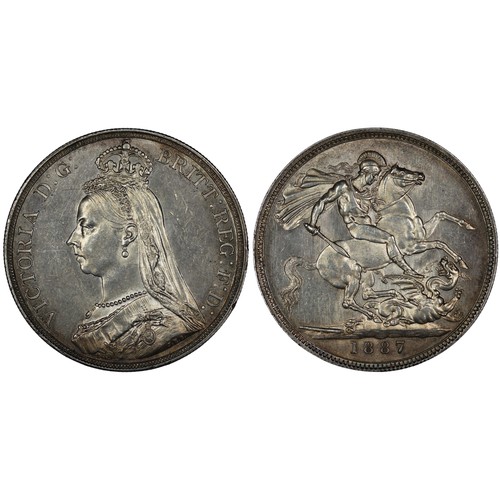 136 - 1887 Crown, Victoria. Obv. Jubilee bust, Rev. St. George & Dragon. gEF or better, the surfaces c... 