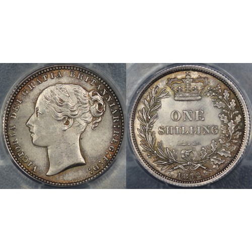 75 - 1872 Shilling, CGS 82, Victoria, Die #74. Obv. third young head. Glossy underlying lustre, a few sur... 