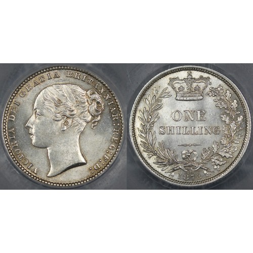 76 - 1873 Shilling, CGS 85, Victoria, Die #120. Obv. third young head. A bright, vibrant, lustrous exampl... 