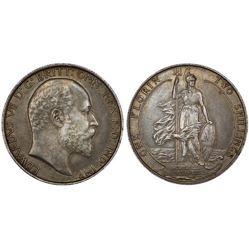 115 - 1903 Florin, Edward VII. Obv. Bare head facing right, Rev. Britannia standing on ship's bow. Toned, ... 