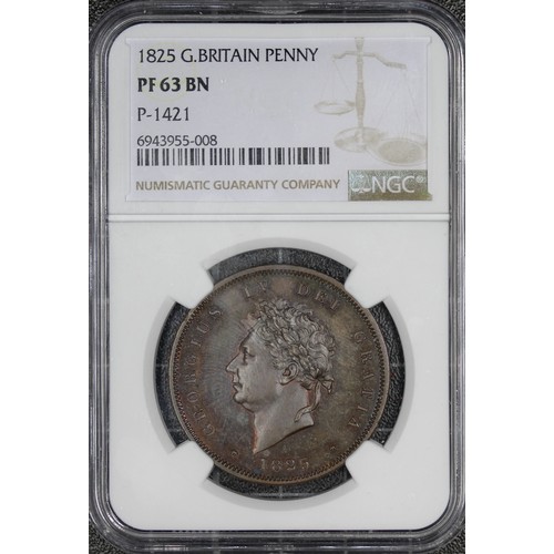 53 - 1825 Copper proof penny, NGC PF63BN, George IV. Obv. laureate and draped bust with date below, Rev. ... 