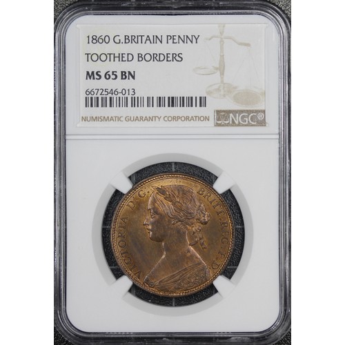 63 - 1860 Penny, NGC MS65BN, Victoria. A simply gorgeous example of the highest quality with all Victoria... 