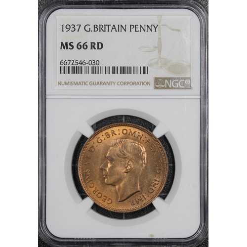 64 - Top Pop 1937 Penny, NGC MS66RD, George V. A striking example graded joint finest and sure to appeal ... 