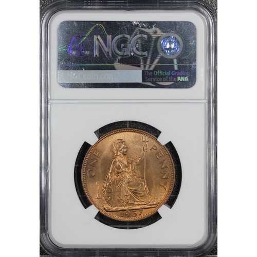 64 - Top Pop 1937 Penny, NGC MS66RD, George V. A striking example graded joint finest and sure to appeal ... 