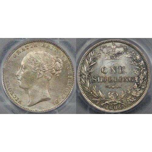 80 - 1884 Shilling, CGS 80, Victoria. Obv. fourth young head, Rev. 1d with smaller letters and short line... 